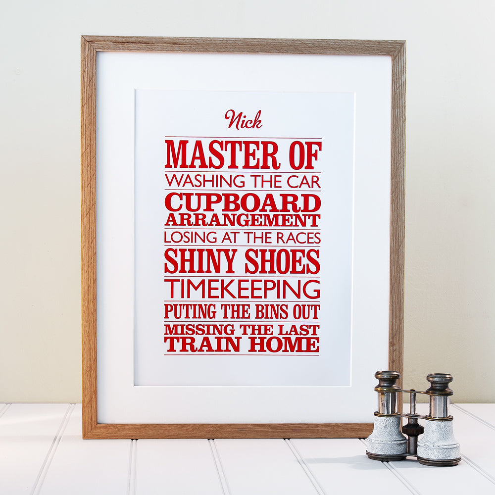 Personalised ‘Master Of’ Poster Print 