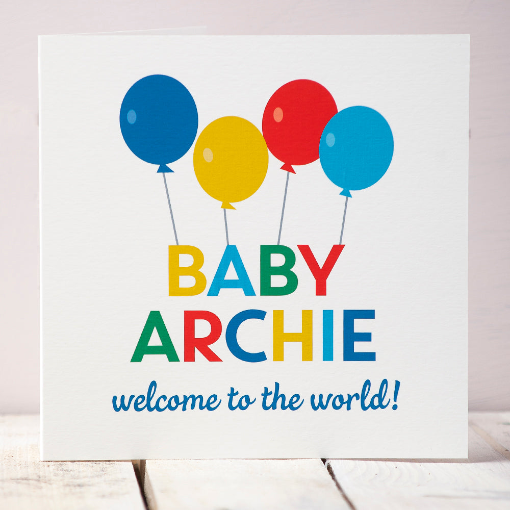 Personalised New Baby Boy Balloons Card 