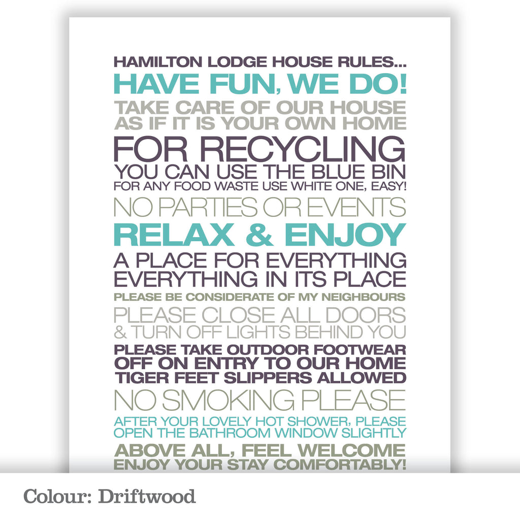 Personalised Guest House Rules Print_Driftwood
