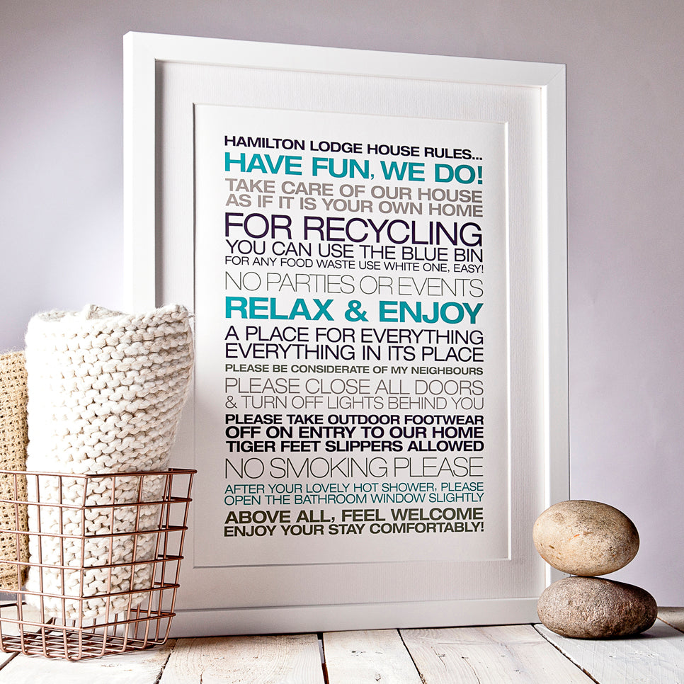 Personalised Guest House Rules Print