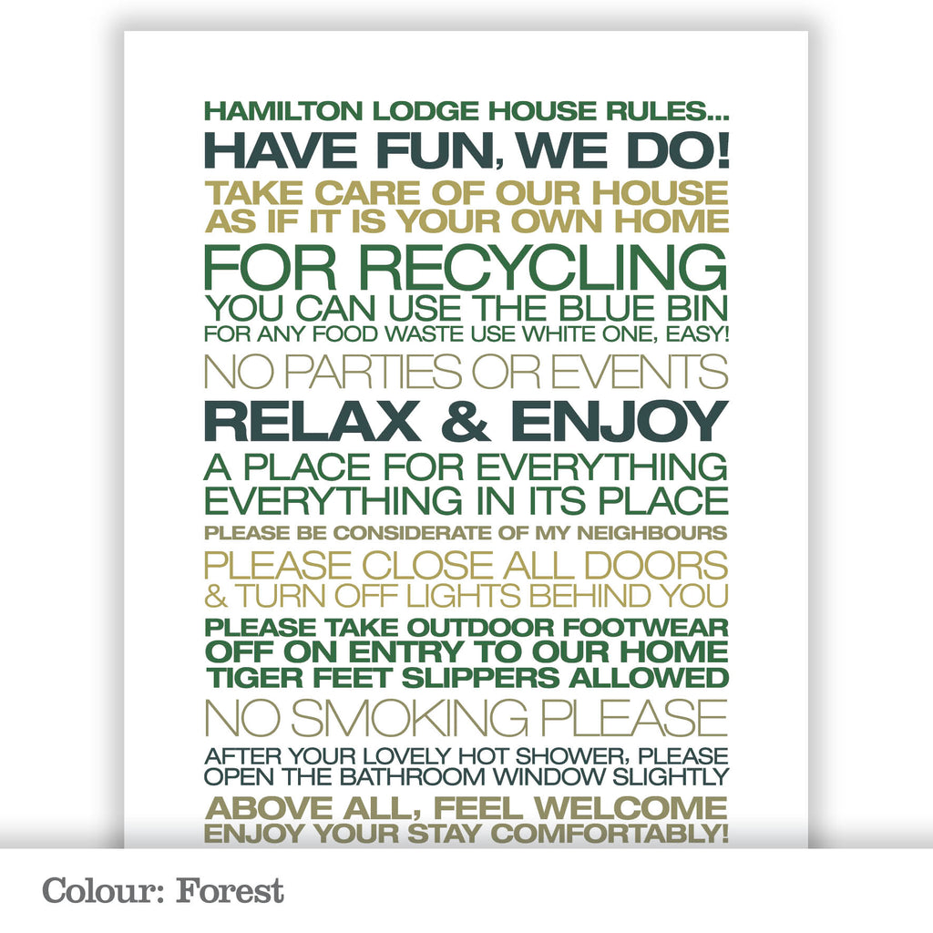 Personalised Guest House Rules Print_Forest