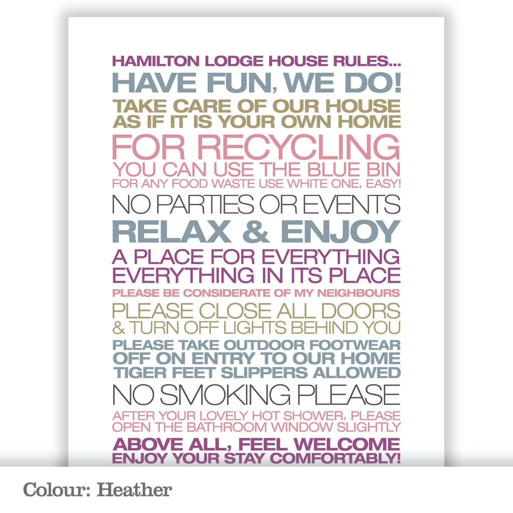 Personalised Guest House Rules Print_Heather