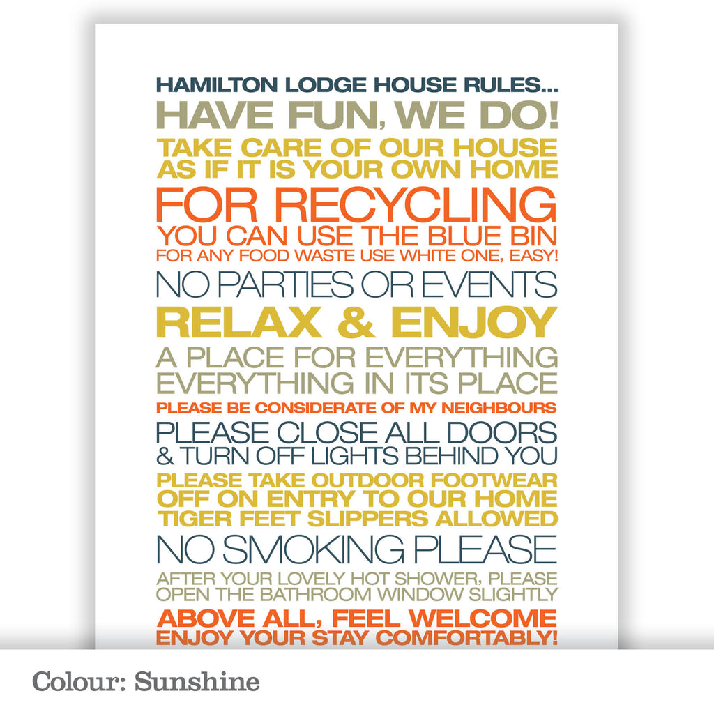 Personalised Guest House Rules Print_Sunshine
