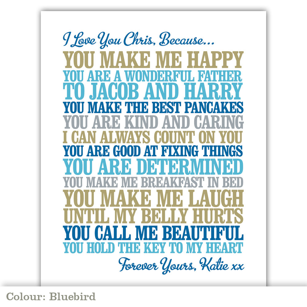 ‘I Love You Because’ Personalised Print