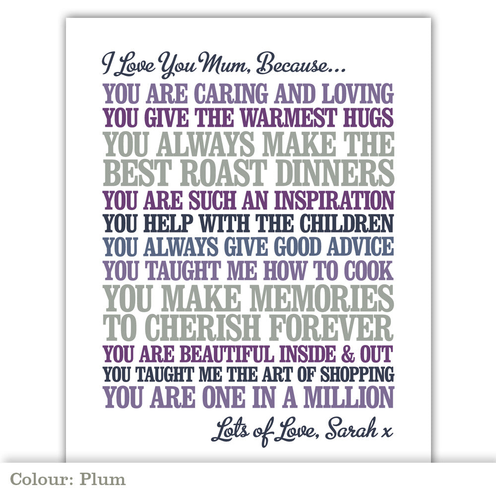 ‘I Love You Because’ Personalised Print